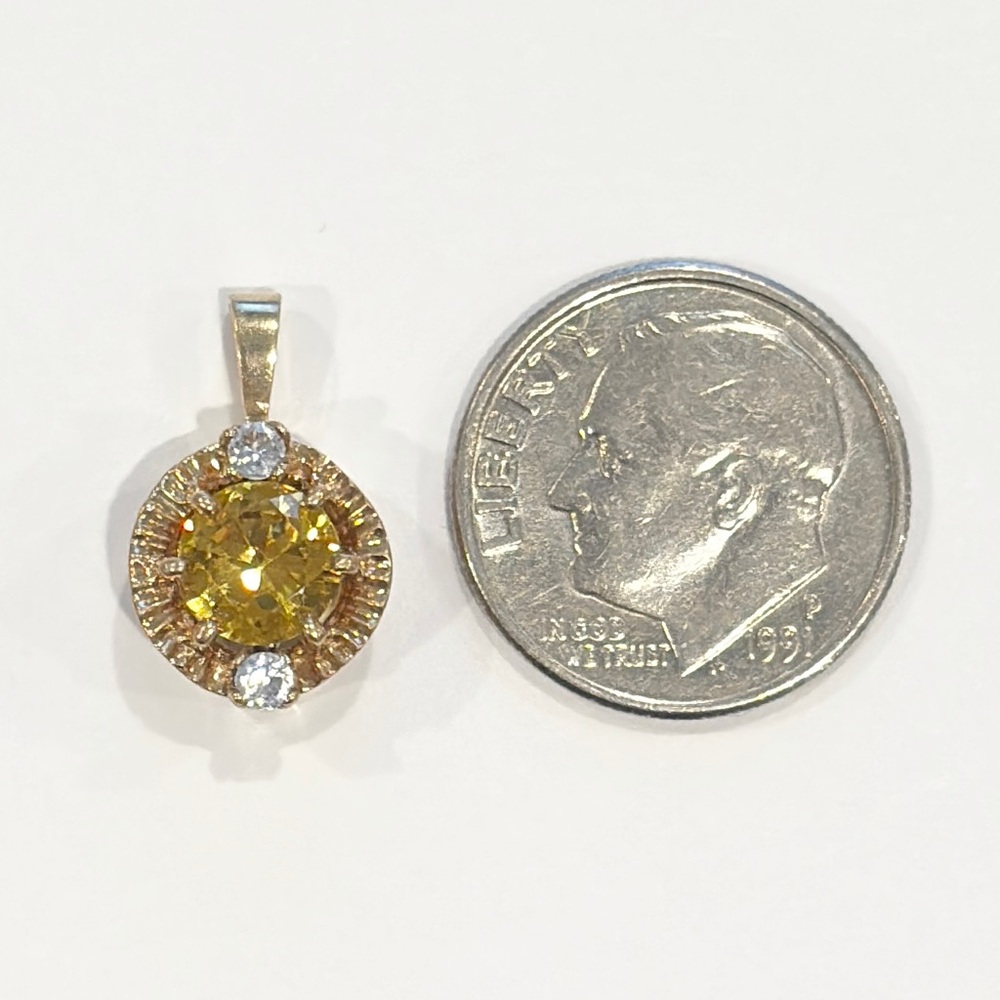 Vintage 10K Yellow Topaz Pendant, Small Petite, CZ Accent, Golden Regal Style - Picture 14 of 15